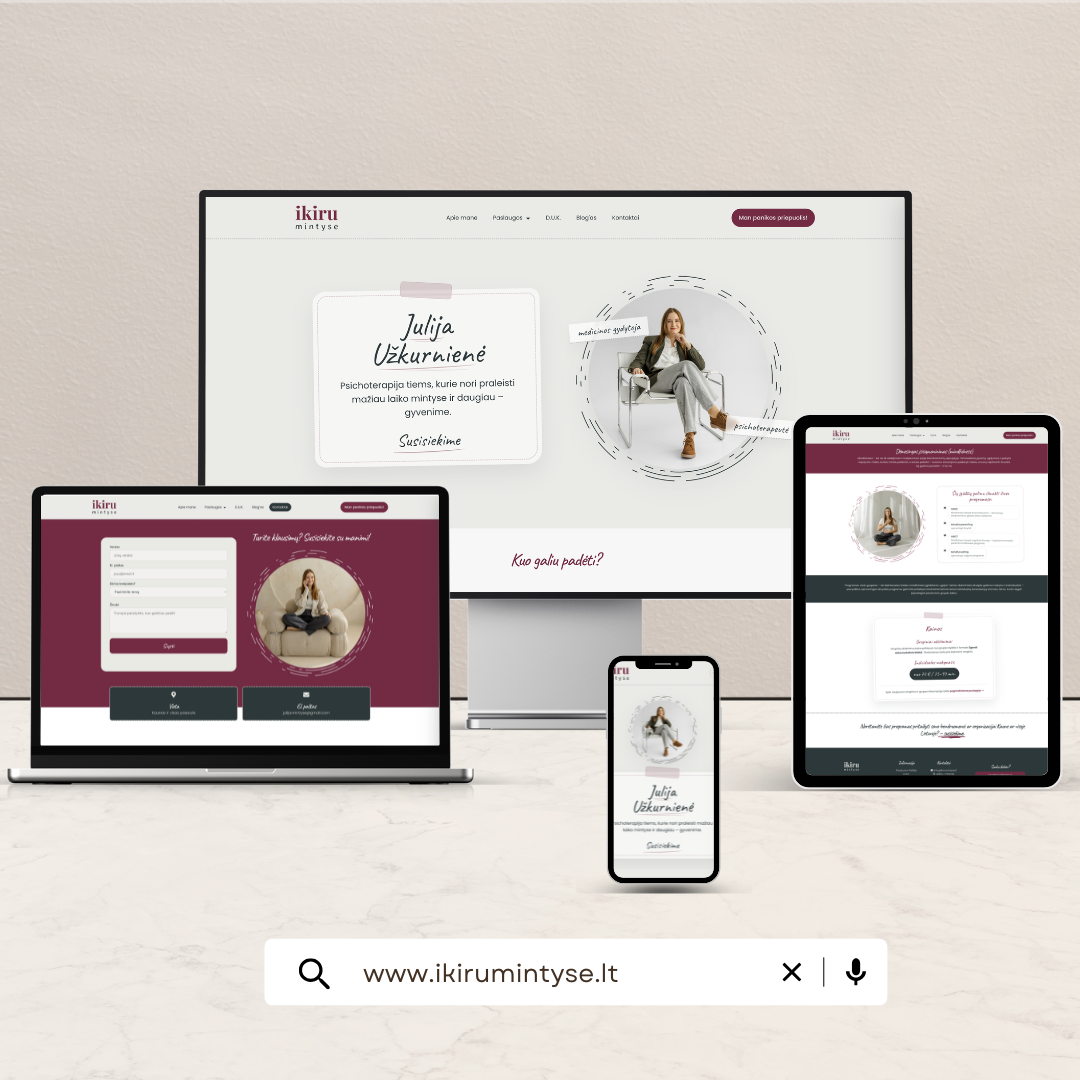 Responsive website mockup shown on desktop, laptop, tablet, and smartphone across devices.